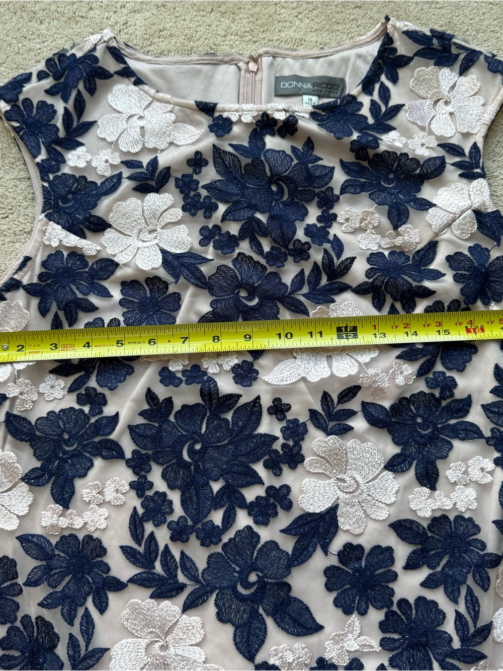 Donna Ricco NY Embroidered Floral Mesh Sheath Dress Sz 16 Navy Blush Sleeveless - Picture 4 of 12